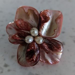 Coral And Freshwater Pink Pearl Ring Floral